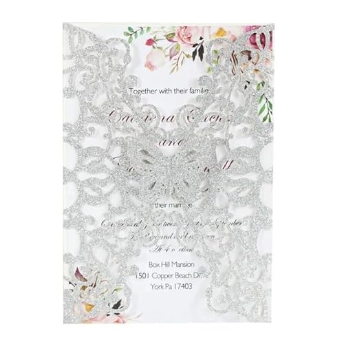 ZHAOYUQI Hochzeitskarte 10/20/50 stücke Schmetterling Hochzeit Einladung Karte Geburtstag Party Glitter Einladung Karte Grußkarten Hochzeitseinladungskarten(Silver,50pcs) von ZHAOYUQI