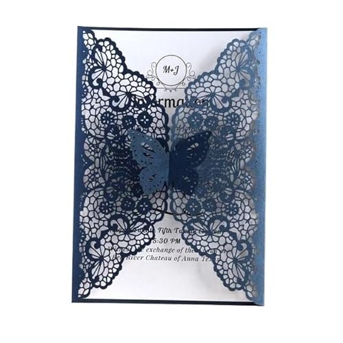 ZHAOYUQI Hochzeitskarte 10/20 stücke Schmetterling Hochzeit Einladung Abend Party Einladung + Umschlag Hochzeitseinladungskarten(Navy,20pcs) von ZHAOYUQI