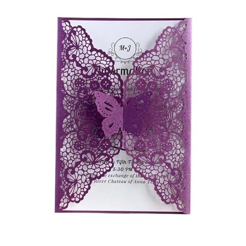 ZHAOYUQI Hochzeitskarte 10/20 stücke Schmetterling Hochzeit Einladung Abend Party Einladung + Umschlag Hochzeitseinladungskarten(Purple,10pcs) von ZHAOYUQI