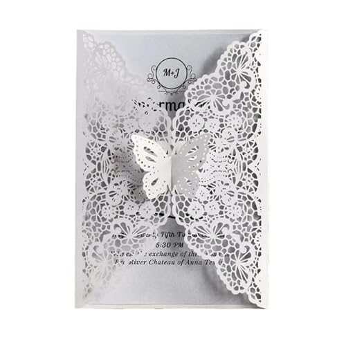 ZHAOYUQI Hochzeitskarte 10/20 stücke Schmetterling Hochzeit Einladung Abend Party Einladung + Umschlag Hochzeitseinladungskarten(White,10pcs) von ZHAOYUQI