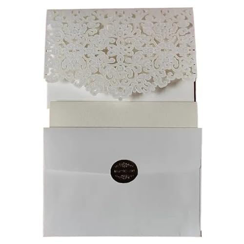ZHAOYUQI Hochzeitskarte 10/50 stücke Creme Spitze Einladung Karte Kit Geprägte Folie Aushöhlen Spitze Handschrift Hochzeit Einladung Karte Set Hochzeitseinladungskarten(50pcs) von ZHAOYUQI
