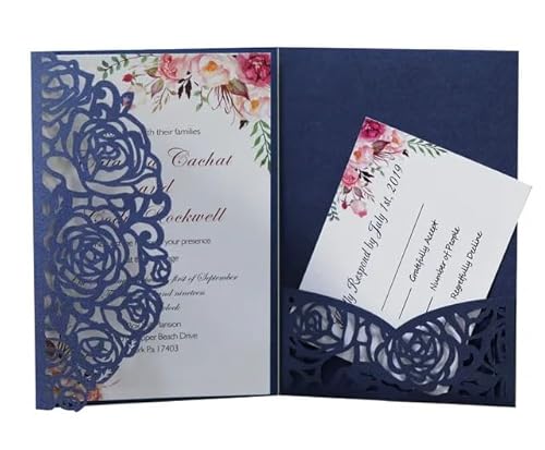 ZHAOYUQI Hochzeitskarte 10 Teile/los Blume Design Hochzeit Einladung Karte Schwarz Rot Einladung Karte Multi Farbe Visitenkarte Mit Innenseite Und Umschlag Hochzeitseinladungskarten(Blue) von ZHAOYUQI