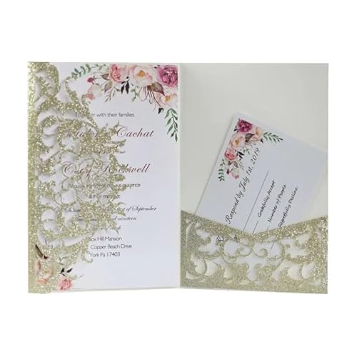 ZHAOYUQI Hochzeitskarte 10 Teile/los Glitter Papier Einladungskarten Gold Silber Rosa Blau Party Hochzeit Einladungskarten Hochzeit Gefälligkeiten Grußkarten Hochzeitseinladungskarten(Gold) von ZHAOYUQI