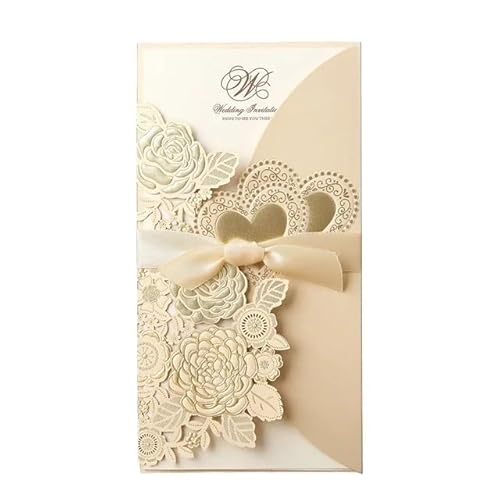 ZHAOYUQI Hochzeitskarte 10 Teile/los Nvitation Karten Gold Rot Weiß Blume Design Hochzeit Einladung Karten Elegante Grußkarten Mit Band Hochzeitseinladungskarten(Ivory) von ZHAOYUQI