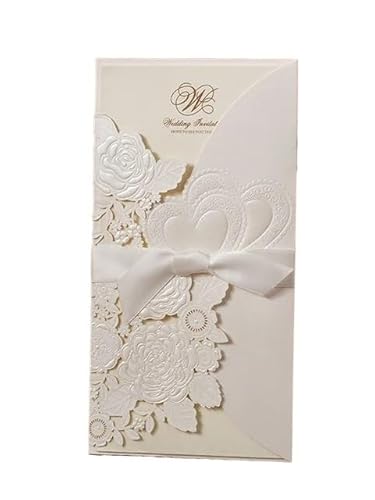 ZHAOYUQI Hochzeitskarte 10 Teile/los Nvitation Karten Gold Rot Weiß Blume Design Hochzeit Einladung Karten Elegante Grußkarten Mit Band Hochzeitseinladungskarten(White) von ZHAOYUQI