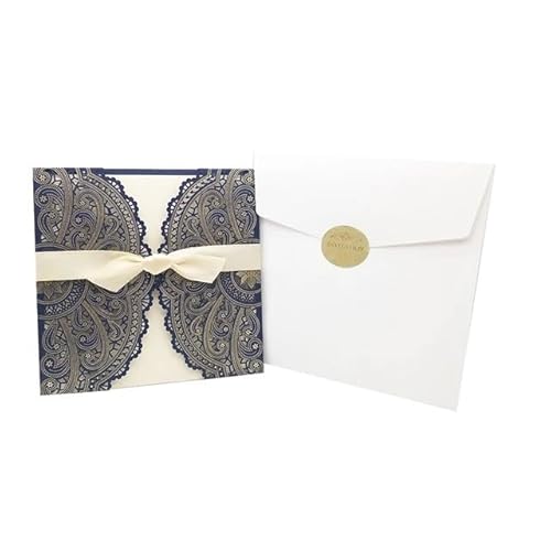 ZHAOYUQI Hochzeitskarte 10 stücke Elegante Blume Hochzeit Einladungen Karte Tasche Karten Druck Braut Dusche Favor Decor Hochzeitseinladungskarten(One set Blue) von ZHAOYUQI