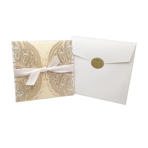 ZHAOYUQI Hochzeitskarte 10 stücke Elegante Blume Hochzeit Einladungen Karte Tasche Karten Druck Braut Dusche Favor Decor Hochzeitseinladungskarten(One set Ivory) von ZHAOYUQI