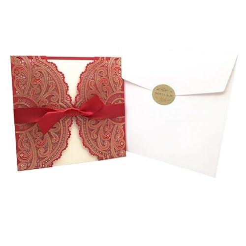 ZHAOYUQI Hochzeitskarte 10 stücke Elegante Blume Hochzeit Einladungen Karte Tasche Karten Druck Braut Dusche Favor Decor Hochzeitseinladungskarten(One set Red) von ZHAOYUQI