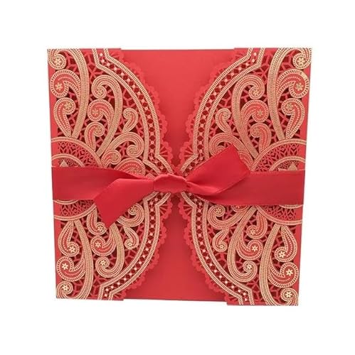 ZHAOYUQI Hochzeitskarte 10 stücke Elegante Blume Hochzeit Einladungen Karte Tasche Karten Druck Braut Dusche Favor Decor Hochzeitseinladungskarten(Red Cover) von ZHAOYUQI