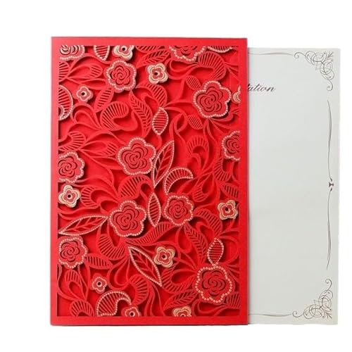 ZHAOYUQI Hochzeitskarte 10 stücke Hochzeit Einladungskarten Mit Hohlen Blumenmuster Und Innenseiten Grußkarten Party Einladungskarten Event Party Supplies Hochzeitseinladungskarten(Red) von ZHAOYUQI