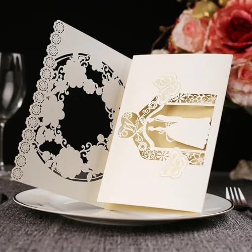 ZHAOYUQI Hochzeitskarte 10 teile/paket 3D Schmetterling Hochzeit Einladungskarten Blume Braut Bräutigam Aushöhlen Glänzende Perle Papier Karte Halter Hochzeitseinladungskarten(10pcs Gold Card) von ZHAOYUQI