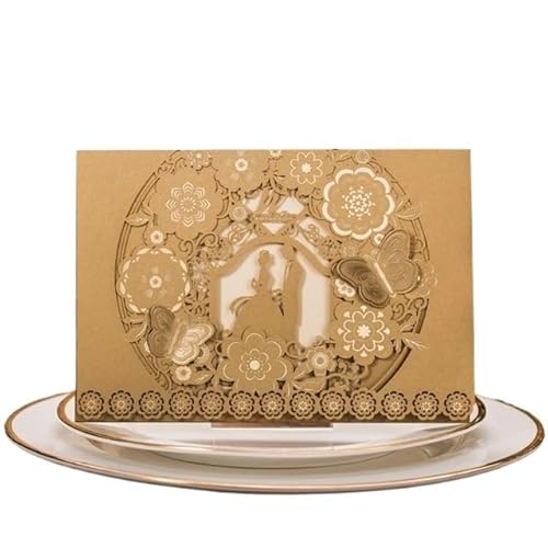 ZHAOYUQI Hochzeitskarte 10 teile/paket 3D Schmetterling Hochzeitseinladungen Karte Kit Flora Geschnitzte Hochzeitskarten Event Party Einladungen Hochzeitseinladungskarten(10pcs Gold Cover) von ZHAOYUQI