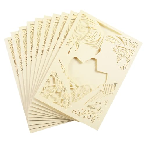 ZHAOYUQI Hochzeitskarte 10 teile/paket Hochzeit Einladung Karte Bräutigam Braut Muster Einladungen Shinny 5x7in Größe Hochzeitseinladungskarten(Beige) von ZHAOYUQI