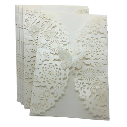 ZHAOYUQI Hochzeitskarte 10 teile/paket Shiny Perle Papier Hochzeit Einladung Karte Blume Geschnitzte 3D Schmetterling Einladungen for Hochzeit Geburtstag Party Hochzeitseinladungskarten(Beige) von ZHAOYUQI