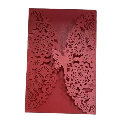ZHAOYUQI Hochzeitskarte 10 teile/paket Shiny Perle Papier Hochzeit Einladung Karte Blume Geschnitzte 3D Schmetterling Einladungen for Hochzeit Geburtstag Party Hochzeitseinladungskarten(Red) von ZHAOYUQI