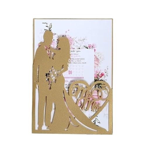 ZHAOYUQI Hochzeitskarte 25 Stück starke rosa Pearly Papier Hochzeitseinladungen Druck Braut Bräutigam Engagement laden Karte Hochzeitseinladungskarten(Dark Gold,Cover and Envelope) von ZHAOYUQI