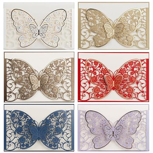 ZHAOYUQI Hochzeitskarte 50 Pcs Schmetterling Hochzeit Einladung Karte Deckt Business Gruß Karte Engagement Hochzeit Dekoration Party Liefert Hochzeitseinladungskarten(Blue) von ZHAOYUQI