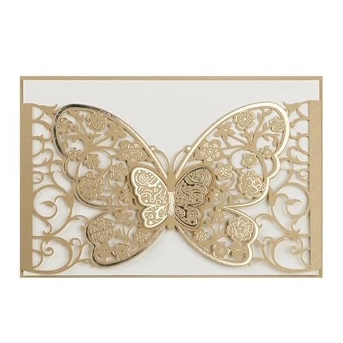 ZHAOYUQI Hochzeitskarte 50 Pcs Schmetterling Hochzeit Einladung Karte Deckt Business Gruß Karte Engagement Hochzeit Dekoration Party Liefert Hochzeitseinladungskarten(Gold) von ZHAOYUQI