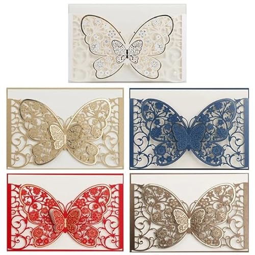 ZHAOYUQI Hochzeitskarte 50 Pcs Schmetterling Hochzeit Einladung Karte Deckt Business Gruß Karte Engagement Hochzeit Dekoration Party Liefert Hochzeitseinladungskarten(Mix) von ZHAOYUQI