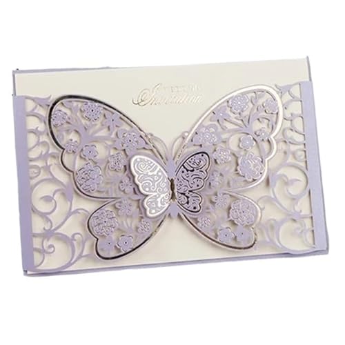 ZHAOYUQI Hochzeitskarte 50 Pcs Schmetterling Hochzeit Einladung Karte Deckt Business Gruß Karte Engagement Hochzeit Dekoration Party Liefert Hochzeitseinladungskarten(Purple) von ZHAOYUQI