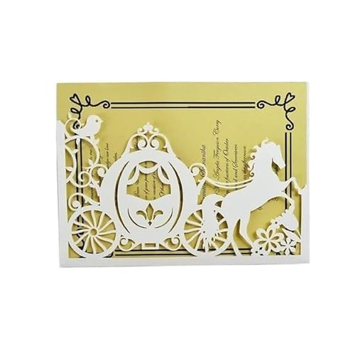 ZHAOYUQI Hochzeitskarte 50 stücke Cinderella Kutsche Tasche Erröten Rosa Hochzeit Einladung Karte Hochzeitseinladungskarten(Beige) von ZHAOYUQI
