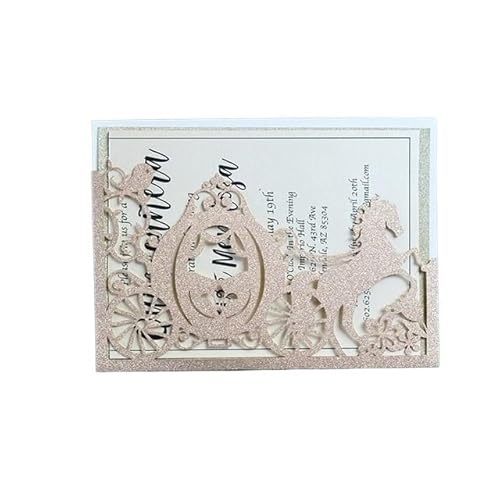 ZHAOYUQI Hochzeitskarte 50 stücke Cinderella Kutsche Tasche Erröten Rosa Hochzeit Einladung Karte Hochzeitseinladungskarten(Glitter rose gold) von ZHAOYUQI