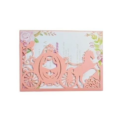 ZHAOYUQI Hochzeitskarte 50 stücke Cinderella Kutsche Tasche Erröten Rosa Hochzeit Einladung Karte Hochzeitseinladungskarten(Pink) von ZHAOYUQI