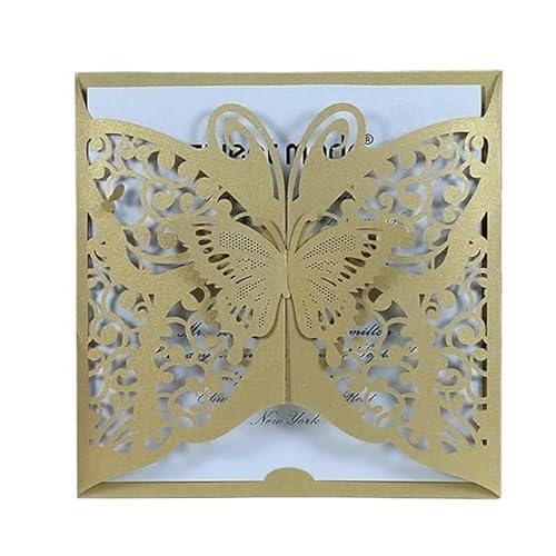 ZHAOYUQI Hochzeitskarte 50 teile/paket Aushöhlen Hochzeitseinladungskarte 3D Schmetterling Geschnitzte Muster Glänzende Hochzeitskarte Taufe Bithday Party Versorgung Hochzeitseinladungskarten(Gold) von ZHAOYUQI