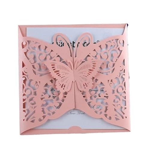 ZHAOYUQI Hochzeitskarte 50 teile/paket Aushöhlen Hochzeitseinladungskarte 3D Schmetterling Geschnitzte Muster Glänzende Hochzeitskarte Taufe Bithday Party Versorgung Hochzeitseinladungskarten(Pink) von ZHAOYUQI