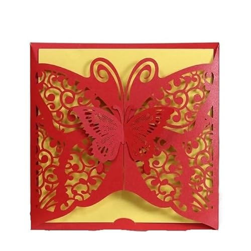 ZHAOYUQI Hochzeitskarte 50 teile/paket Aushöhlen Hochzeitseinladungskarte 3D Schmetterling Geschnitzte Muster Glänzende Hochzeitskarte Taufe Bithday Party Versorgung Hochzeitseinladungskarten(Red) von ZHAOYUQI