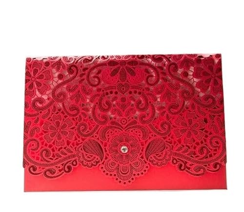 ZHAOYUQI Hochzeitskarte Blau Rosa Rot Gold Hochzeit Einladungen Strass 50 stücke Party Dekoration Vintage Hochzeit Karten Einladung Hochzeitseinladungskarten(Red) von ZHAOYUQI