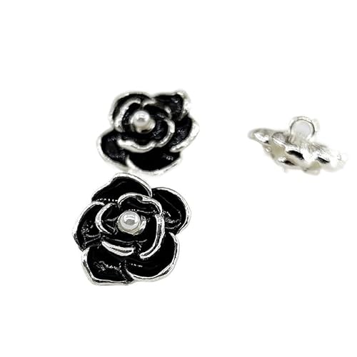 ZHAOYUQI KnöPfe 18/23mm Kamelienknöpfe for Stricken Mode Perlen Schwarz Weiß Metall Schaftknopf Nähzubehör DIY Buttons(Metal Silver bk,18mm 6pcs) von ZHAOYUQI