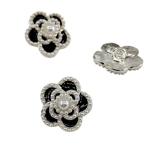 ZHAOYUQI KnöPfe 18/23mm Kamelienknöpfe for Stricken Mode Perlen Schwarz Weiß Metall Schaftknopf Nähzubehör DIY Buttons(Pearl Black,23mm 6pcs) von ZHAOYUQI