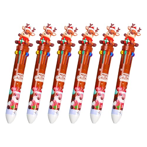 ZHAPEG Kugelschreiber, Cartoon-Weihnachts-Kugelschreiber, 10-in-1, mehrfarbig, Kugelschreiber, Büro, Schulbedarf für Studenten, 6 Stück von ZHAPEG