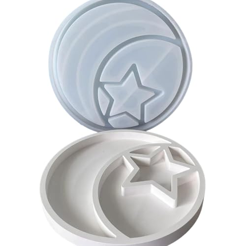 ZHAPEG Runde Formen aus Silikon mit Stern und Mond, Epoxidharz, Schmucktablett, Formen, Gussteile, Aufbewahrungsschalen von ZHAPEG