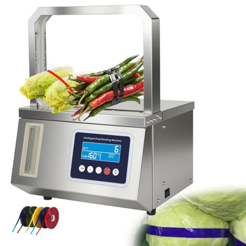 ZHDANB Gemüse-Umreifungsmaschine,einstellbare Spannung, 220 V/110 V, Edelstahl,automatische OPP-bandumreifungsmaschinefür Agrarverpackungen, Großküchen, Frischwarenbündelung 110V60Hz von ZHDANB