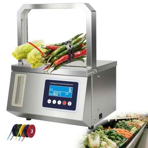 ZHDANB Gemüse-Umreifungsmaschine,einstellbare Spannung, 220 V/110 V, Edelstahl,automatische OPP-bandumreifungsmaschinefür Agrarverpackungen, Großküchen, Frischwarenbündelung 220V50Hz von ZHDANB