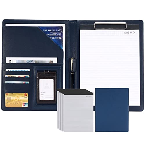 Dokumententasche aus PU-Leder, A4, Business-Notizblock, für Lebenslauf, Notebook, Executive Binder für Damen und Herren, Farbe: Blau, Größe: 5 x Notizpads von ZHDBD