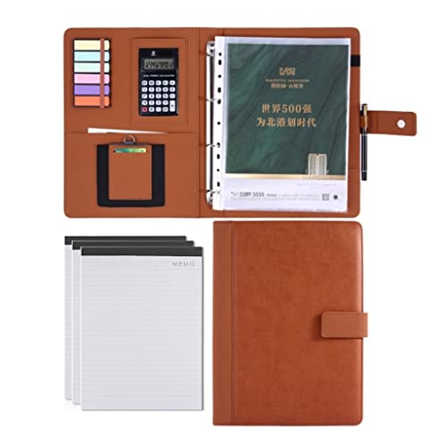 Portfolio-Mappe, A4, Leder, Konferenzmappe, Business-Portfolio-Hülle mit Brief, A4-Format, Zwischenablage, Dokumententasche, Kartenhalter für Business School, mit 4 Ringbüchern (Farbe: Braun) von ZHDBD