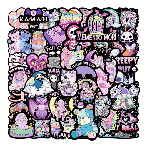 ZHEN DEKO 50 Stück Aufkleber Goth Wasserfeste Stickers Lila Gothic Sticker Anime Hexe Aufkleber Set für Skateboards Helme Water Bottle Fahrräder Kühlschränke Türen Tischplatten(Gothic Sticker) von ZHEN DEKO