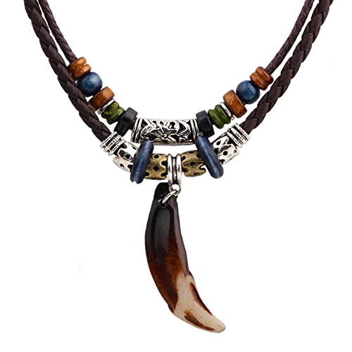 ZHENGCI Halskette aus Leder, Tribal-Halskette für Damen und Herren, Vintage-Stil, ethnische Holzperlen, Choker-Halskette, Hundezahn-Anhänger, Schmuck ZHENGCI Halskette aus Leder, Tribal-Halskette für Damen und Herren, Vintage-Stil, ethnische Holzperlen, Choker-Halskette, Hundezahn-Anhänger, Schmuck von ZHENGCI