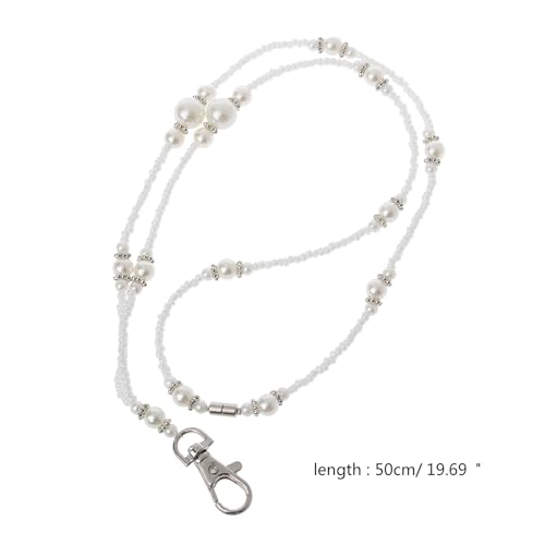 ZHENGCI Halskette mit farblosen Perlen, Schlüsselband mit Magnetverschluss, Abzeichen-Halter, modische Kette für Damen und Mädchen ZHENGCI Halskette mit farblosen Perlen, Schlüsselband mit Magnetverschluss, Abzeichen-Halter, modische Kette für Damen und Mädchen von ZHENGCI