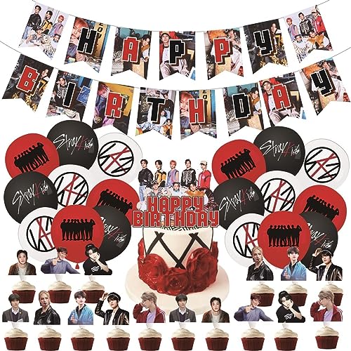 Stray Kids Merch 5 Star Party Dekorationen enthalten Happy Birthday Banner, Kuchendekoration, Cupcake-Topper, Luftballons Stray Kids Merch 5 Star Party Dekorationen enthalten Happy Birthday Banner, Kuchendekoration, Cupcake-Topper, Luftballons von ZHENGGE