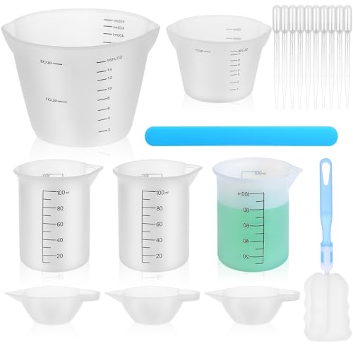 7 Stück Silikonbecher zum Gießen, 100ml 250ml 500ml Silikon Messbecher Set, Silikon Meßbecher für Epoxidharz DIY Basteln Labor Küche Gießformen, inkl. 3 Lackmischbecher Epoxidharz Zubehör von ZHENGYYUU