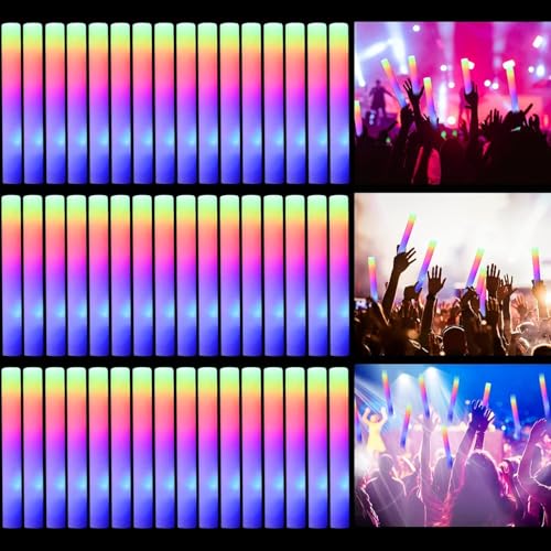 LED-Schaumstoff-Leuchtstäbe, leuchtet im Dunkeln, Partyzubehör mit 3 Modi, buntes Blinken, Neon-Partyzubehör für leuchtende Partys, Geburtstage, Hochzeiten, Karneval, Konzerte, 42 Stück LED-Schaumstoff-Leuchtstäbe, leuchtet im Dunkeln, Partyzubehör mit 3 Modi, buntes Blinken, Neon-Partyzubehör für leuchtende Partys, Geburtstage, Hochzeiten, Karneval, Konzerte, 42 Stück von ZHFEIIRU