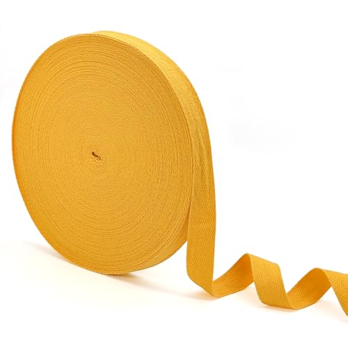 ZHFMLY Baumwoll-Twill-Band – 45,7 m x 1,6 cm, Gurtband, Fischgrätenband zum Nähen, Basteln, Krawatten, Dekoration, überzogene Kanten, lichtecht, DIY, Kleidung, Stoffbesatz (Gold) von ZHFMLY