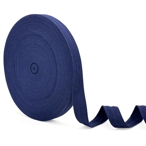ZHFMLY Baumwoll-Twill-Band – 45,7 m x 1,6 cm, Gurtband, Fischgrätenband zum Nähen, Basteln, Krawatten, Dekoration, überzogene Kanten, lichtecht, DIY, Kleidung, Stoffbesatz (Marineblau) von ZHFMLY