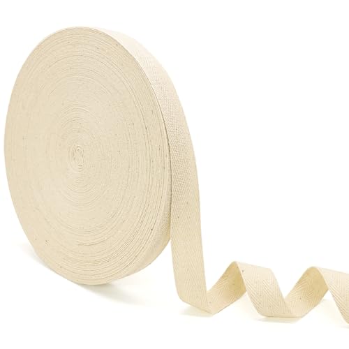 ZHFMLY Baumwoll-Twill-Band – 45,7 m x 1,6 cm, Gurtband, Fischgrätenband zum Nähen, Basteln, Krawatten, Dekoration, überzogene Kanten, lichtecht, DIY, Kleidung, Stoffbesatz (natürlich) von ZHFMLY