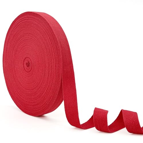 ZHFMLY Baumwoll-Twill-Band – 45,7 m x 1,6 cm, Gurtband, Fischgrätenband zum Nähen, Basteln, Krawatten, Dekoration, überzogene Kanten, lichtecht, DIY, Kleidung, Stoffbesatz (rot) von ZHFMLY