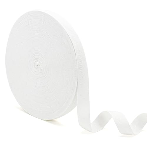 ZHFMLY Baumwoll-Twill-Band – 45,7 m x 1,6 cm, Gurtband, Fischgrätenband zum Nähen, Basteln, Krawatten, Dekoration, überzogene Kanten, lichtecht, DIY, Kleidung, Stoffbesatz (weiß) von ZHFMLY